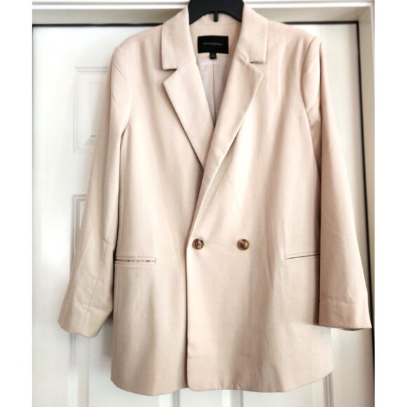 Banana Republic Women's Flannel Blazer Double Breasted Stretch Oyster Pearl Sz18 - Picture 3 of 8